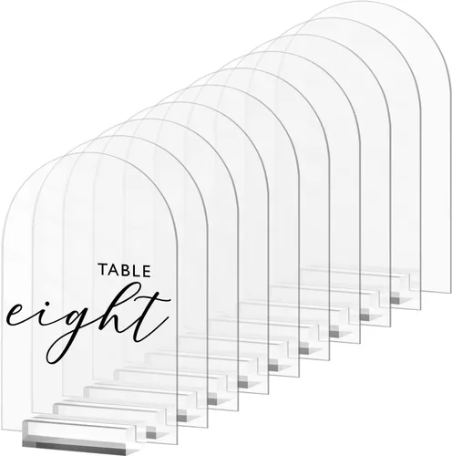 Letrero acrílico de arco transparente de 5 x 7 pulgadas con soporte, paquete de 10 hojas de acrílico arqueadas transparentes en blanco con soporte,