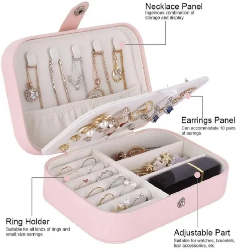 Miniatura 3 de Yonzone Joyero pequeño organizador de joyas de viaje, mini estuche de almacenamiento de joyas para mujeres y niñas, regalo de piel sintética, cajas