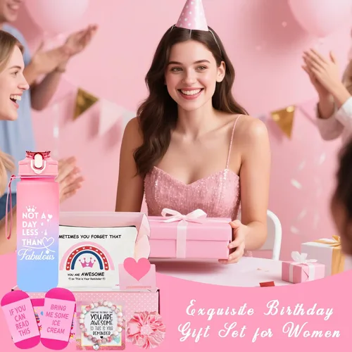 Miniatura 6 de Awfrky - Set de regalo en caja de botella de agua fabulosa de 25oz de color rosa, regalos de cumpleaños para mujeres - Divertidas ideas de regalo