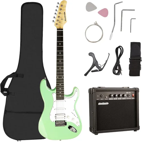 Miniatura 13 de Kit de guitarra eléctrica Soulmate para principiantes, 39" con pastillas HSS, amplificador de 15W, cejilla, correa, cuerdas, cable, púas, bolsa