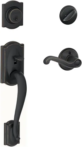Miniatura 33 de Schlage F60 V CAM 716 ACC - Juego de manijas para puerta de entrada con manija Accent, diseño Camelot, cerradura de entrada con llave de lado único