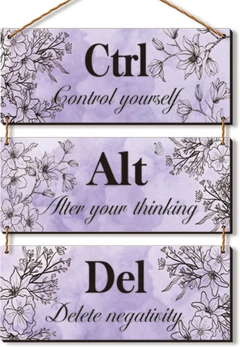 Miniatura 9 de 3 piezas de decoración de pared rosa intenso para niña, decoración de pared de oficina, arte floral de madera, inspirador con citas positivas Ctrl