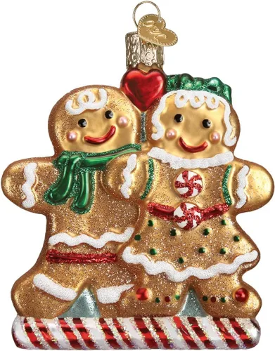 Old World Christmas Adorno de cristal soplado Amigos de Pan de Jengibre para árbol de Navidad, decoración navideña hecha a mano, Colección de Pan de