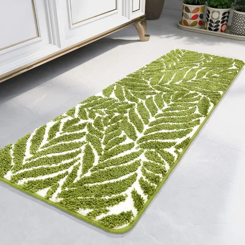 Miniatura 13 de Alfombra de Baño Azul - Alfombra de baño azul oscuro pequeña con hojas tropicales, antideslizante, lavable, para suelo de baño, bonita alfombra