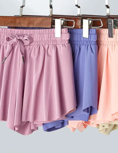 Miniatura 39 de Paquete de 3 pantalones cortos fluidos para niñas con forro de elastano, 2 en 1, faldas de mariposa para jóvenes, para fitness, correr, deportes