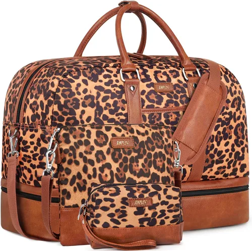 Miniatura 15 de IBFUN Bolsas de fin de semana para mujer, bolsa grande de lona para viaje, bolsa de viaje con compartimento para zapatos, 21 pulgadas, juego de 3