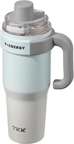 Miniatura 10 de TKK Vasos aislados de 40 onzas con asa y pajilla, taza de viaje de acero inoxidable con revestimiento de cerámica, taza de café helado de doble