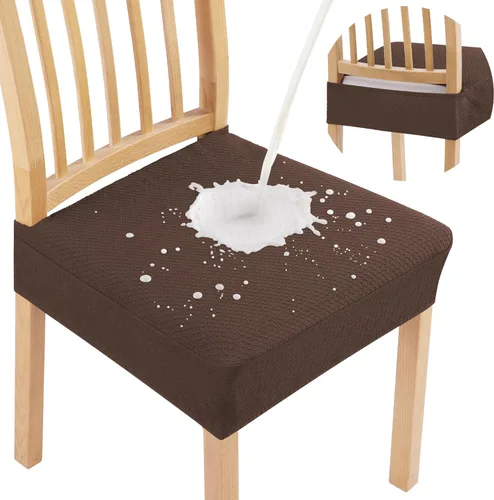 Miniatura 13 de Smiry Juego de 4 fundas de asiento impermeables para sillas de comedor, tela jacquard elástica, extraíble y lavable, fundas protectoras de asiento