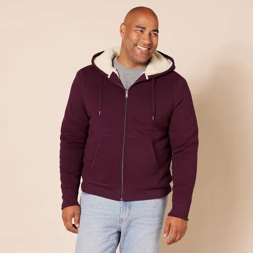 Miniatura 5 de Tienda Essentials Sudadera de vellón con capucha, con forro de sherpa y cierre completo de cremallera para hombre