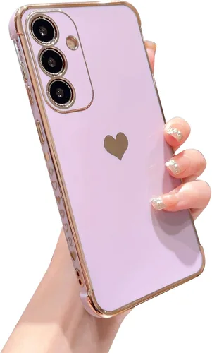 Miniatura 46 de phylla Funda de teléfono compatible con Samsung Galaxy A12 de 6.5 pulgadas, lindo corazón chapado en oro, elegante funda de lujo para mujer