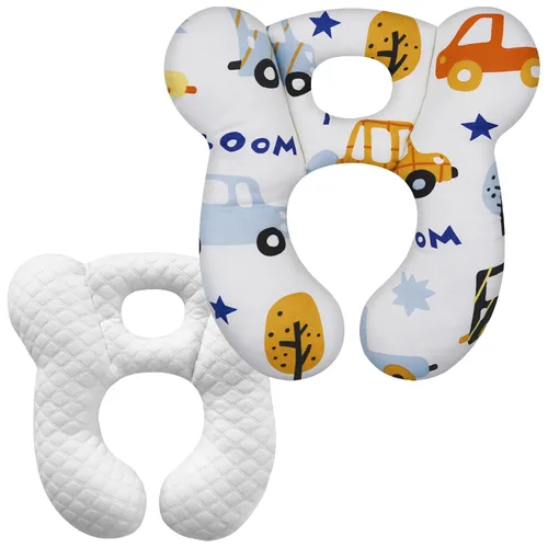 Miniatura 10 de Almohada de viaje para bebé, cojín suave y agradable a la piel para asiento de automóvil, cochecito y cochecito (dinosaurio azul)