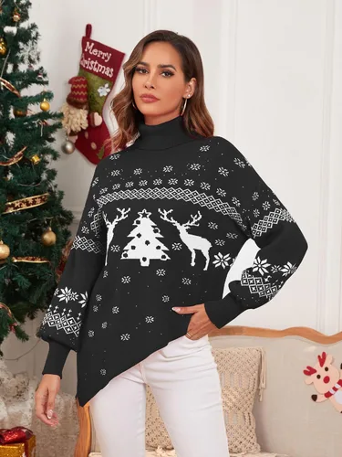 Miniatura 8 de ZAFUL Women Christmas Sweater Oversized Pullover Sweaters Casual Loose Long Sleeve Knit Tops