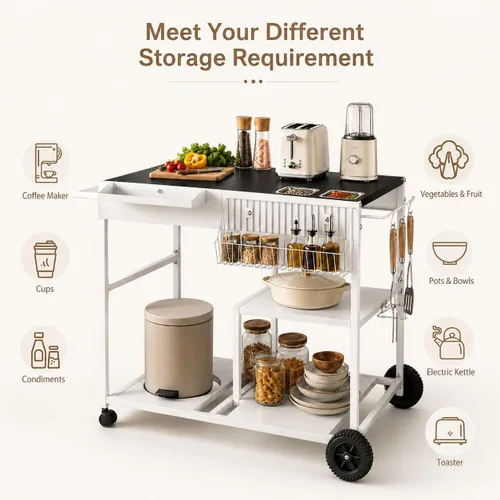 Miniatura 5 de SUNLEI Organizador de almacenamiento de cocina con cesta de especias, isla de cocina sobre ruedas con soporte para toallas de papel, ruedas