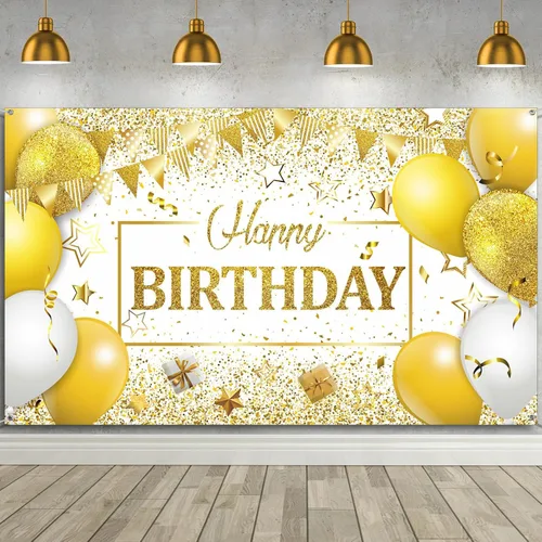 Tatuo Decoraciones de Feliz Cumpleaños Telón de Fondo Pancarta, Cartel de Fondo de Cumpleaños con Purpurina, Suministros de Fiesta, Fondo de Fotos