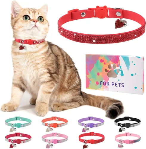 Miniatura 12 de Collar de Gato con Pedrería Desprendible con Cascabel, Collar de Gato con Diamantes con Hebilla de Seguridad de Liberación Rápida para Niña Niño