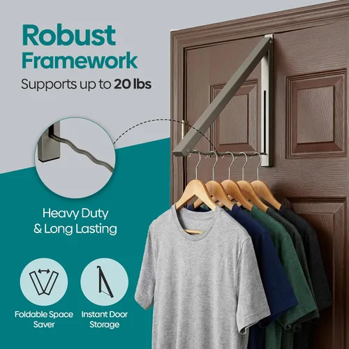 Miniatura 4 de HOLDN' STORAGE Colgador sobre la puerta - Organizador de rack plegable individual para colgar ropa, abrigos y toallas, ideal para dormitorios