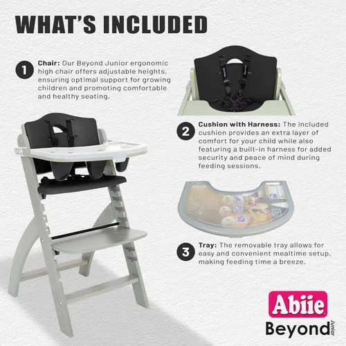 Miniatura 4 de Abiie Beyond Junior - Silla alta de madera con bandeja - Silla alta ajustable y convertible para bebés y niños pequeños - 6 meses a 250 libras