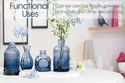 Miniatura 3 de TBWIND 12 piezas de jarrones de vidrio azul para brotes, jarrones pequeños para flores, perfectos para centros de mesa en fiestas, baby showers