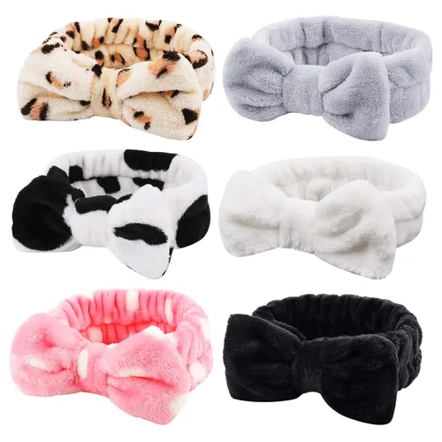 Miniatura 11 de WHAVEL Paquete de 6 diademas de spa rosadas, diademas de maquillaje, diademas de microfibra con lazo de microfibra, diadema facial de rayas de Tipo