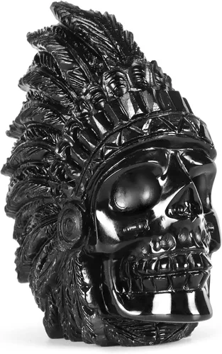 Estatua de cabeza de calavera de cristal negro de obsidiana de 2.6 pulgadas, escultura de cabeza de calavera de azúcar tallada, adornos de figura