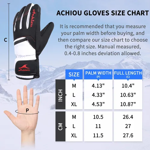 Miniatura 6 de Achiou Guantes de esquí de nieve de invierno para hombres y mujeres, guantes de esquí impermeables cálidos para clima frío de -30 , guante