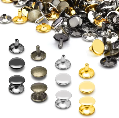 Miniatura 8 de 200 juegos de remaches de cuero con tapa redonda de 6 mm, remaches de doble tapa, pernos metálicos tubulares para reparación de llaveros de bolso