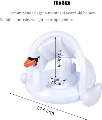 Miniatura 4 de Flotador de natación para bebé con toldo inflable para exteriores, anillo de natación para exteriores, flamenco rosa, niños pequeños de 6 meses a 48