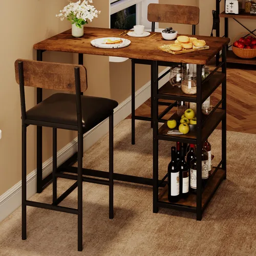 Miniatura 11 de Juego de mesa de comedor IDEALHOUSE para 2, mesa de cocina de altura de mostrador y sillas, juego de mesa de bar con 2 taburetes tapizados, juego