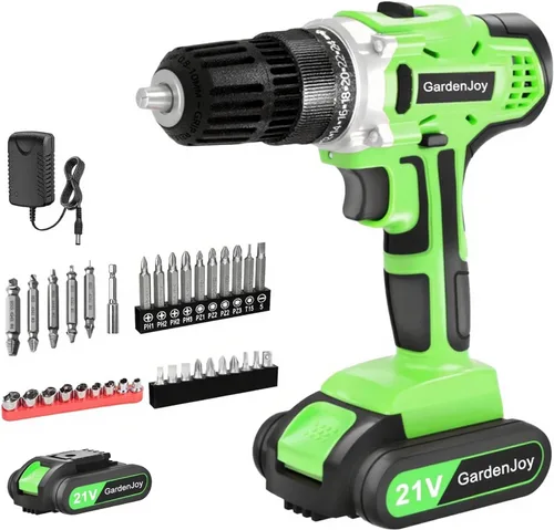 Miniatura 17 de GardenJoy Juego de Taladro Inalámbrico de 20V, Kit Eléctrico de Potencia 2 Baterías Con Cargador 30Nm 2 Velocidades Portabrocas Sin Llave de 3/8