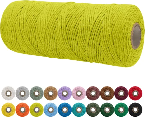 Miniatura 25 de JeogYong Cordón de macramé de un solo hilo 2mm x 164 yardas (492 pies) Cuerda de algodón suave, hilo de macramé 2 mm, suministros de macramé