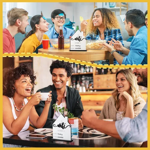 Miniatura 5 de Letrero de Contraseña con Patrón WiFi para Invitados Hogar Mesa de Madera Letrero de Patrón WiFi de Madera con Tablero Pluma Borrable Pizarra