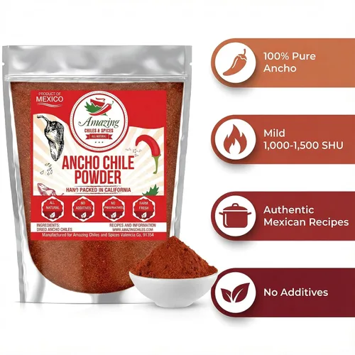 Miniatura 8 de Pimienta de chile ancho molida (4 onzas), natural y de alta calidad. Ideal para recetas como mole mexicano, salsas, guisos, salsa, carnes