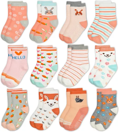 Miniatura 9 de GRPSKCOS Calcetines de agarre para niñas pequeñas, 12 pares de calcetines antideslizantes y transpirables para niñas de 1 a 7 años