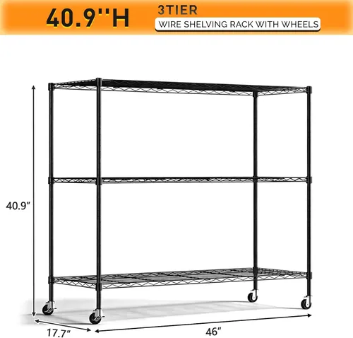 Miniatura 2 de VINGLI Estantes de almacenamiento de metal de 3 niveles de 41 pulgadas de alto con ruedas para almacenamiento, estantes de almacenamiento ajustables
