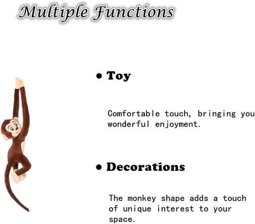 Miniatura 5 de zhidiloveyou Animales de peluche colgantes de mono para niños y adultos (27 pulgadas)