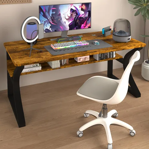 Miniatura 10 de StarGraph Escritorio para computadora, 47 y 55 pulgadas, parte superior de MDF con patas de metal en forma de U, estilo moderno, rectangular