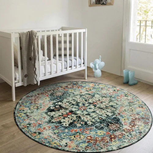 Miniatura 8 de Lahome Alfombra redonda de medallón floral bohemio, alfombra redonda de entrada de 4 pies, alfombra circular suave para baño, color verde azulado