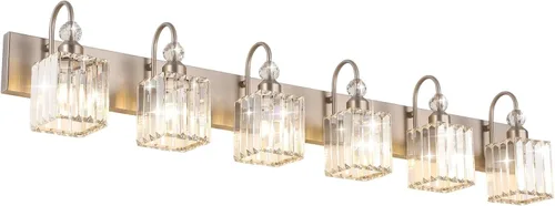 Miniatura 27 de Ralbay Modernas luces LED de cristal para tocador de baño, 3 luces de acero inoxidable, luces de tocador de cristal sobre el espejo, accesorios