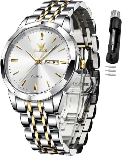 Miniatura 8 de OLEVS Watch for Men Diamond Business Dress Analog Quartz Stainless Steel Waterproof Luminous Date Two Tone Luxury Casual Wrist Watch Blue