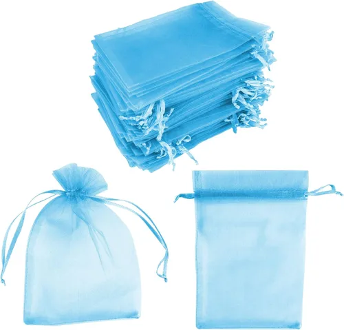 Miniatura 14 de Super Z Outlet Paquete de 100 mini bolsas transparentes de organza transparentes con cordón de 4 x 6 pulgadas, bolsas de joyería para bodas, Dorado