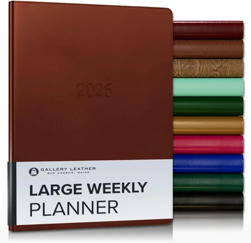 Miniatura 40 de Gallery Leather Agenda semanal y mensual grande 2025-2026, agenda y cuaderno con elegantes bordes de página dorados dorados, 12 meses, cactus Cactus