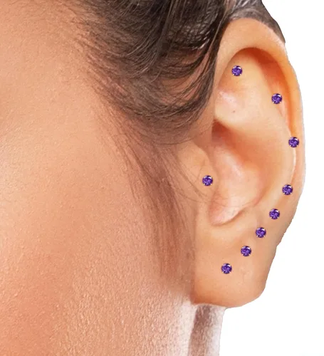 Miniatura 15 de Aretes de titanio G23 hechos a mano de 0.118 in, chapados en oro de 14 quilates, pequeños 5A+CZ, aretes de cartílago hipoalergénicos, aretes