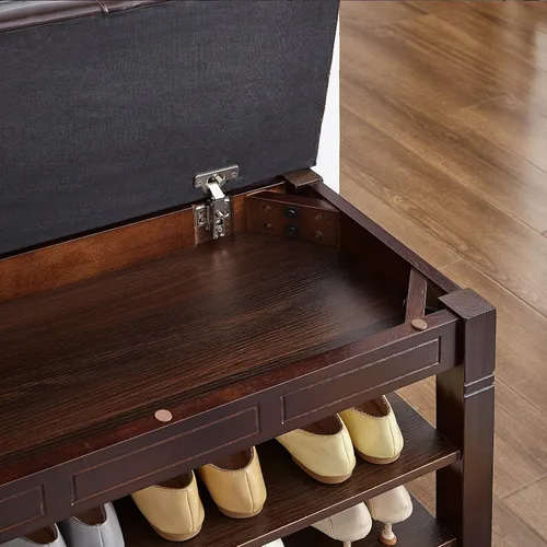 Miniatura 6 de Banco de almacenamiento de zapatos con cojín, banco de entrada con banco de almacenamiento de madera maciza para zapatos, ideal para entrada, sala