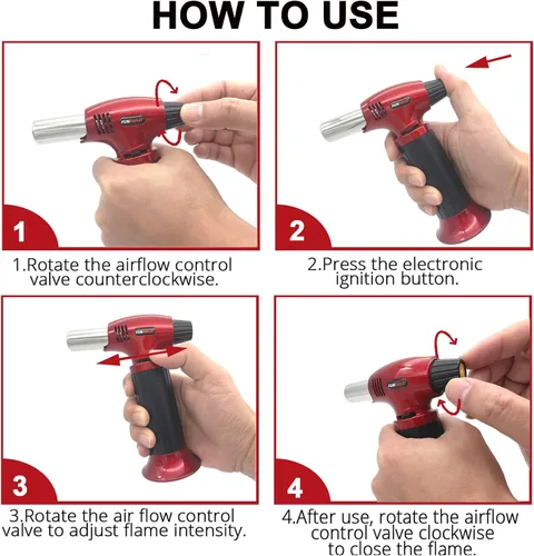 Miniatura 8 de FunOwlet - Encendedor de butano, 2 unidades, recargables, sopletes de cocina culinarios con bloqueo de seguridad y llama ajustable para postres