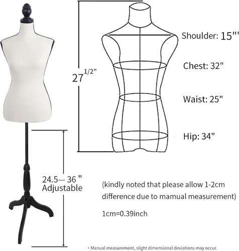 Miniatura 4 de Cuerpo de maniquí femenino, maniquí para coser con forma de torso y soporte de trípode ajustable, maniquí para joyería y vestidos de costureras