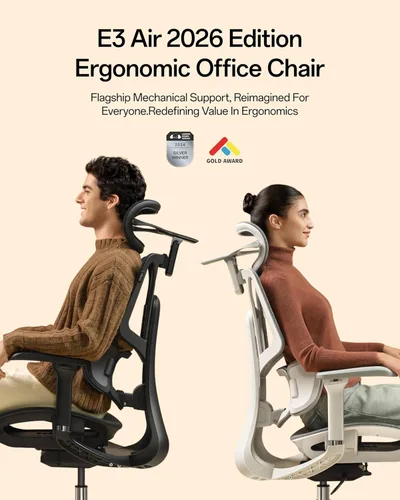 Miniatura 3 de Hbada E3 Air 2026 Silla de oficina ergonómica, soporte lumbar de 3 zonas, cómoda silla de oficina en casa con reclinación automática, reposacabezas