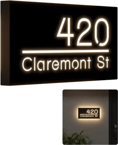 Miniatura 9 de Números de Casa Retroiluminados de 12V para Casa, Números Iluminados Personalizados, Placa de Dirección Iluminada con LED (30X15CM, Luz Blanca)