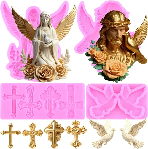 Miniatura 13 de ZiXiang Molde de silicona cruzada para comunión, cáliz, paloma, fondant, molde de bautismo para bautismo, fiesta, decoración de pasteles, decoración