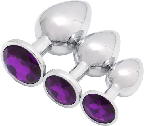 Miniatura 11 de AKStore 3 tapones anales fetiches de acero inoxidable con diseño de joyas lujosas para fantasías sexuales de bondage, tamaños grande, mediano y Azul