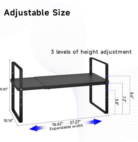 Miniatura 2 de Organizador de estante expandible para gabinete, almacenamiento apilable para mostrador de despensa de cocina, soporte ajustable para armario